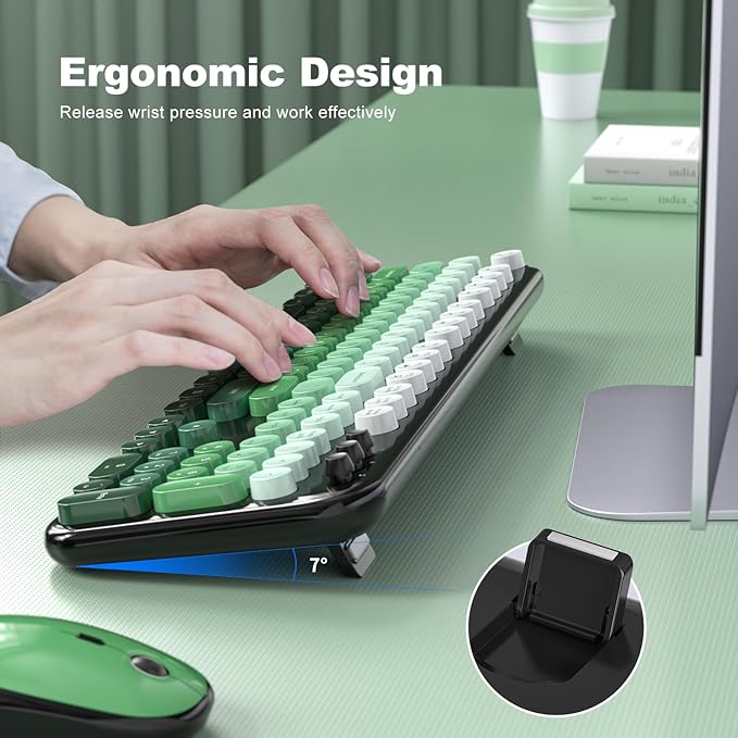 Wireless Keyboard and Mouse Combo, MOWUX Colorful Computer Full Size 2.4G Plug and Play Wireless Typewriter Keyboard and Mouse Set for Computer, Desktop, PC (Black Green Gradient)