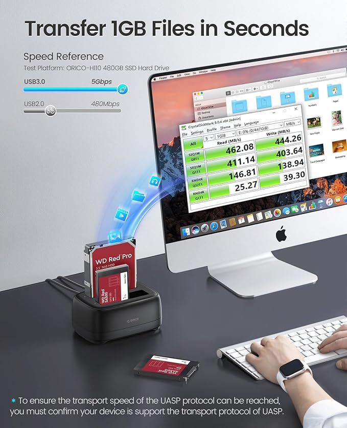 ORICO Dual Bay Hard Drive Docking Station USB 3.0 to SATA III for 3.5inch HDD Max Up to 40TB Support UASP Tool-Free for Files Backup/Game Load (Without Cloner Function)-DD28
