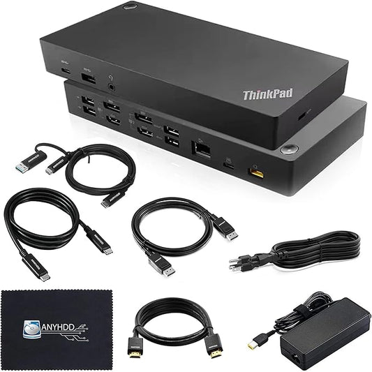 40AF0135US Docking Station Dual Monitor Hybrid USB-C with USB-A - 1 Year Warranty, Thinkpad Dock w/ 135W Adapter, HDMI, DisplayPort, USB-C Cable, Cloth - Laptop Docking Station (Renewed)