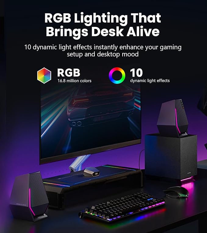 Edifier G1500 MAX 2.1 Gaming Speakers - 60W Peak Power with 4" Subwoofer & 2.5" Satellite Speakers, Bluetooth 5.3 & Multi-Wired Connections, 10 RGB Light Effects, 3 Sound Modes for PC/PS5/Xbox/Phone