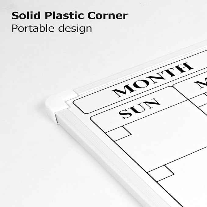 Monthly Whiteboard Calendar for Wall, 24" x 18" Dry Erase Board with Plastic Frame, Hanging Dry Erase Calendar with 3 Mini Sticky Notes for Kitchen Planner, Memo, Home and Office, White