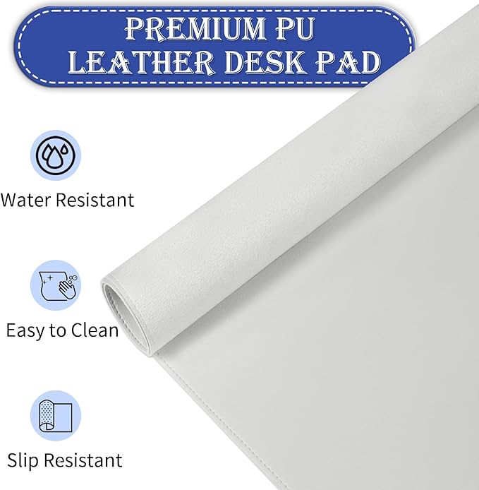 Non-Slip Desk Pad, 24" x 14" Large Mouse Pad, PU Leather Desk Mat with Suede, Laptop Desk Pad, Waterproof Keyboard Pad, Desk Blotter for Office/Home/Decor (Gray)