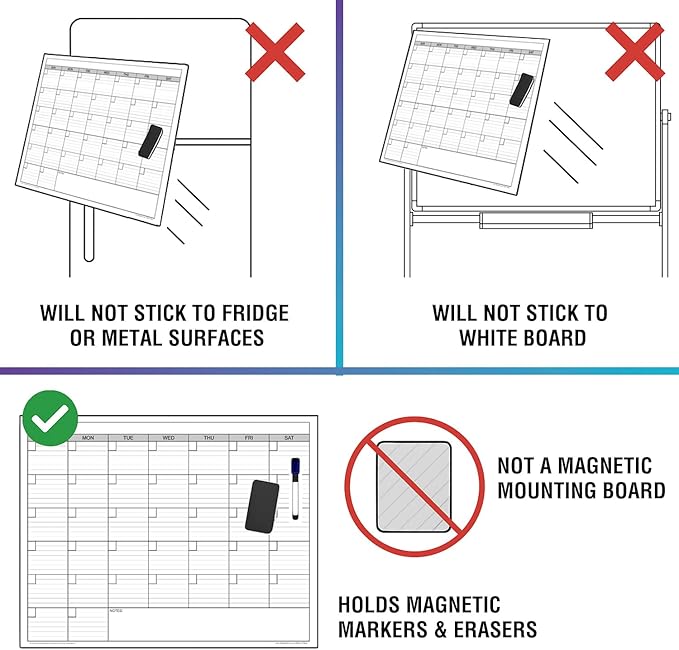 Magnetic-Receptive Dry Erase Monthly Extra Large White Board Calendar for Wall 38x50, Big Whiteboard Calendar with Iron Sheet Backing-Works with Magnetic Markers Eraser, Giant Blank Poster with Square