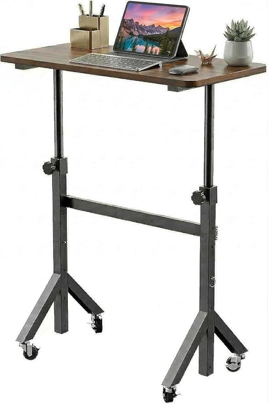 HUANUO 32'' Small Standing Desk with Wheels,28.7"-46.1" Heigh Adjustable Portable Rolling Desks,Mobile Stand Up Desk for Walking Pad and Treadmill,Sit to Stand Computer Workstation for Bedroom,Walnut