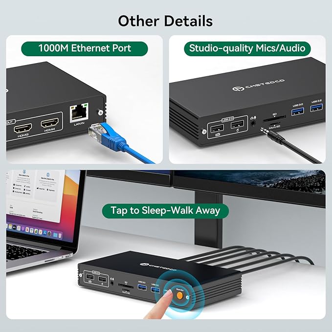 DisplayLink Docking Station 4 Monitor, Quad HDMI 4K@60Hz, PD 100W, USB 3.2 10 Gbps, 15 in 1 Thunderbolt 5/4/3, Laptop USB C Dock for Windows, M1/M2/M3/M4/Mac