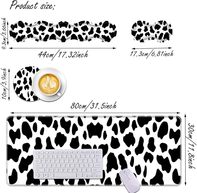 Keyboard Wrist Rest and Mouse Pad Wrist Support Set,Ergonomic Memory Foam Wrist Pad & Non Slip Base for Home Office Working Studying Easy Typing,Cow Pattern