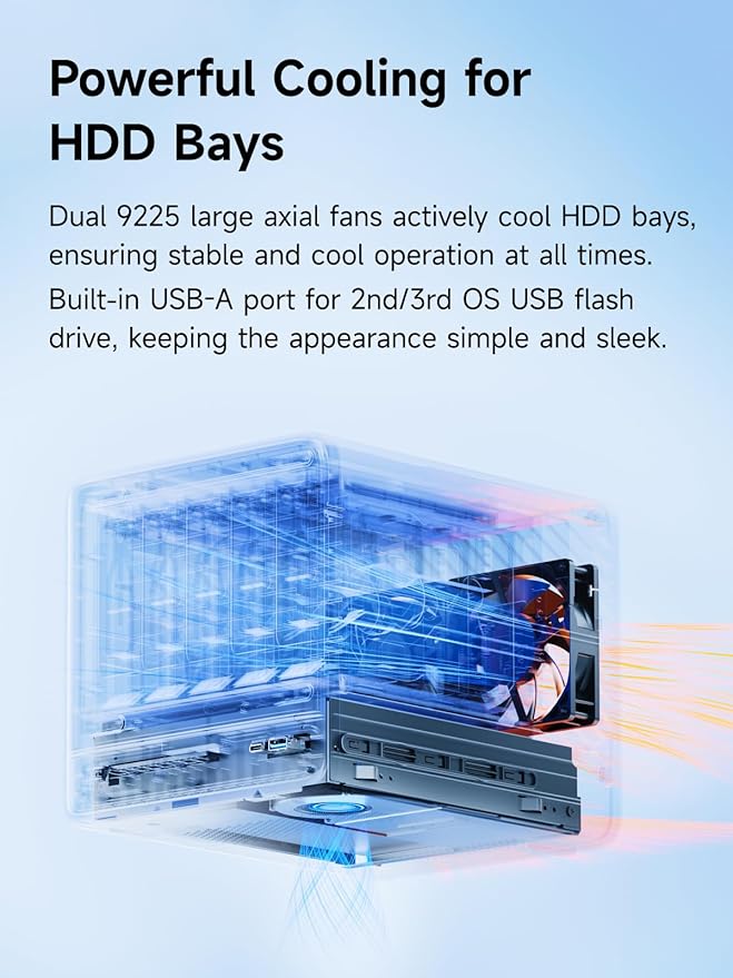 MINISFORUM N5 Air 5-Bay Desktop NAS, AMD Ryzen 7 255(8C/16T) CPU, Barebone, 64GB SSD, 1x 10GbE, 1x 5GbE, 2x USB4(8K), 8K HDMI, OCuLink, 3x M.2 Slots, PCIe x16 Slot, Network Attached Storage (Diskless)