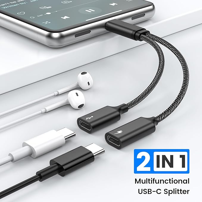 MOGOOD USB C Splitter USB C to USB C Female Adapter USB Y Splitter Cable(NOT for Monitor)USB C Male to 2USB-C Female Cord Double USB C Port Hub USB C Charging Split Adapter for Mac,Xbox One,PS5,Laptop