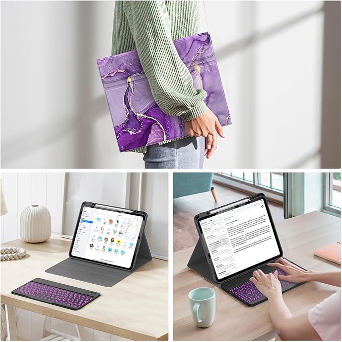 Soke Keyboard Case for iPad Pro 13 Inch (M5 2025/M4 2024), 7-Color Backlit Detachable Bluetooth Keyboard, Folio Stand TPU Back Cover with Pencil Holder for iPad Pro 13", Purple Marble