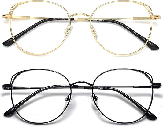 ANDWOOD Blue Light Blocking Glasses Women Cat Eye Computer Eyeglasses Metal Frame Hipster 2 Pack