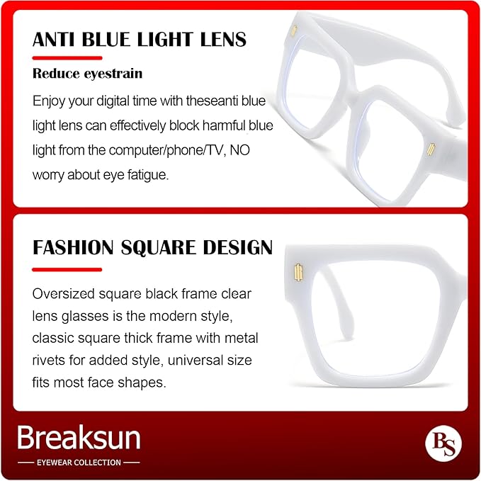 Fashion Oversized Blue Light Blocking Glasses for Women Men Trendy Big Square Frame Computer Eyeglasses
