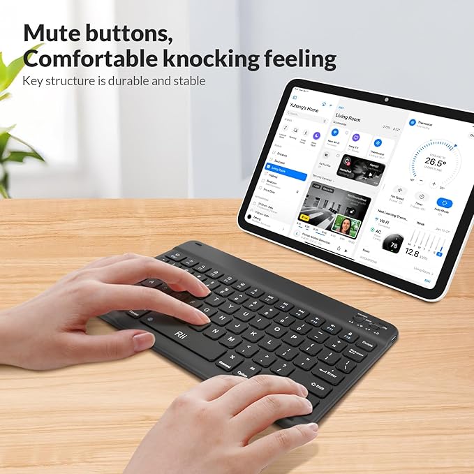 Rii RK302 Ultra-Slim Bluetooth Keyboard for ipad,iPhone,Android,Samsung,Windows,Mac,Linux,Tablet,Laptop, Rechargeable Ergonomic Wireless Keyboard,Black