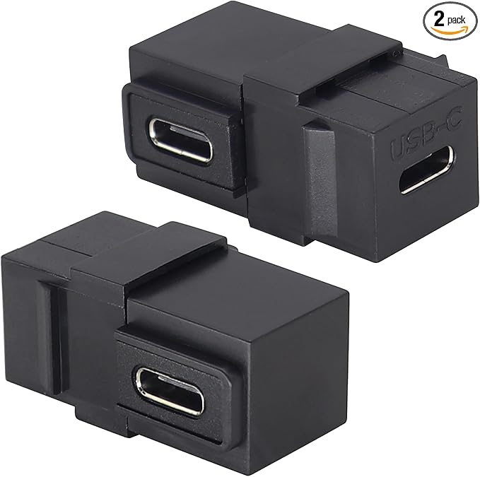 90 Degree USB C 3.1 Keystone Insert Jack Connector Right Angled USB 3.1 Type-C Female to Female Keystone Insert Socket Adapter Coupler for Wall Plate Outlet Panel (90 Degree/Black/2 Pack)