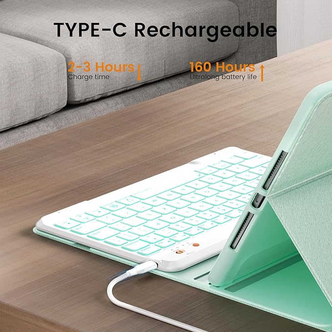 OYEEICE Keyboard Case for iPad 9th Generation - Detachable Wireless Backlit Keyboard, Upgraded Magnetic Cover with Pencil Holder for iPad 9th/8th/7th Gen, iPad Pro 10.5" & iPad Air 3rd Gen - Green