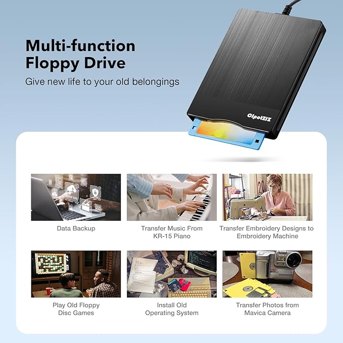 Floppy Disk Reader 3.5 inch External USB A&C Floppy Disc Drive 3 1/2 Floppy Disk Drive/Converter/Player/Reader/Transfer for Laptop Desktop PC Compatible with Windows 11/10 (Brushed Texture)