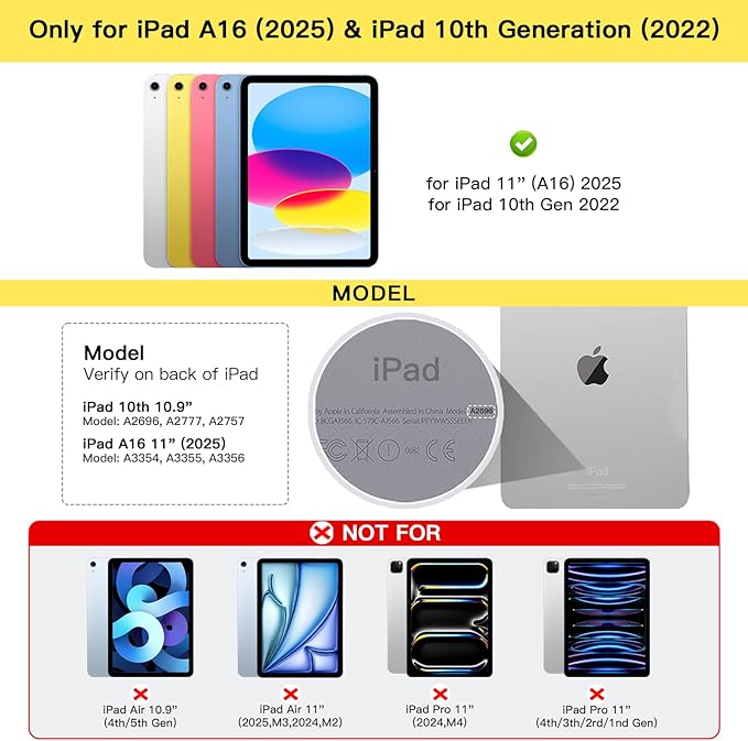for iPad 11th(A16, 2025)/10th Generation Case with Keyboard, 360° Rotatable Case & Detachable Backlit Keyboard, Precision Cutouts and Pen Holder for iPad A16 11''/10th 10.9'', Yellow