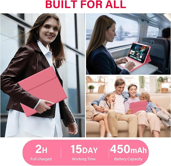 for iPad A16 11th 10th Case with Keyboard: Backlit Keyboard Case with Trackpad & Pencil Holder, Magnetic Detachable for Students Daily Learning & Note-Taking, Watermelon Red