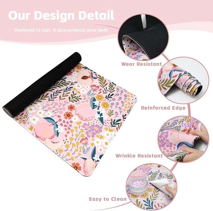 Baziabbo Pink Desk Mat,XXL Extended Large Mouse Pad,Cute Gaming Mousepad with Stitched Edge,Non-Slip Rubber Base Keyboard Desk Pad for Home Office Study Game