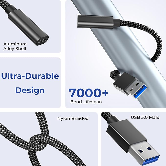 Basesailor USB 3.0 to USB C Adapter 3.3FT 2Pack,USBC Female to A Male Cable,5Gbps 3.1 Type C Charger Connector for Apple iPhone 17 17e 16 16e 15 Pro Max,iPad Air Mini 7,Samsung Galaxy S26 S25 S24 S23