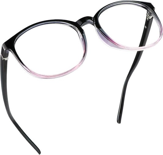 LifeArt Round Blue Light Blocking Glasses, Computer Glasses, Gaming Glasses, TV Glasses for Women Men (Black Purple, 0.50 Magnification)