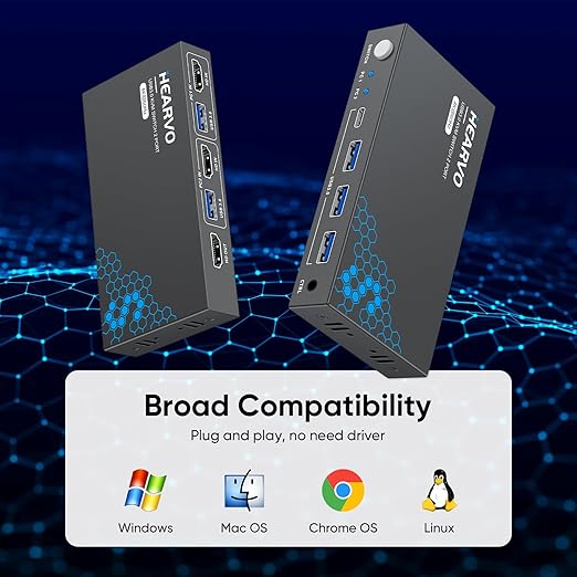 Hearvo USB 3.0 HDMI KVM Switch 1 Monitors 2 Computers, 4K@60Hz KVM Switches for 2 Computers Sharing Monitor Keyboard Mouse Hard Drives Printer, with EDID Adaptive, 2USB Cable and Controller -S7232H