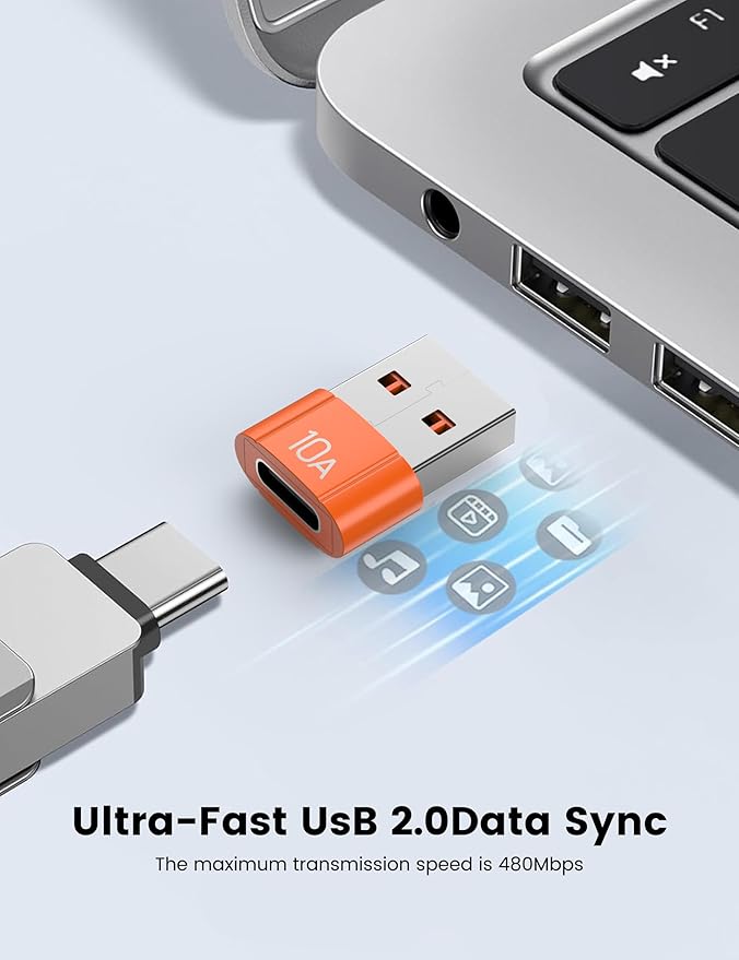 10Pack 200W USB C to USB Adapter, with Fast Charging & 480MB Data Transfer, USB C Converter for Apple Watch Ultra iWatch Series 8 7,iPhone 16 15 Plus Pro Max,Orange