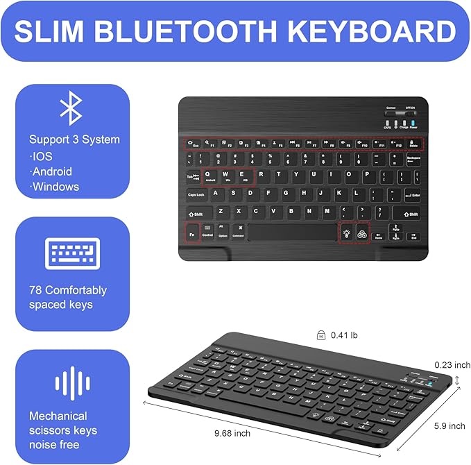Soke for iPad (A16) 11th/10th Generation Case with Keyboard(2025/2022)-7 Color Backlight Wireless Detachable Folio Keyboard Cover with Built-in Pencil Holder for iPad 11/10.9 inch, Ebony