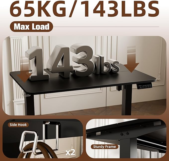 ERGOMAKER 35" Electric Standing Desk, Height Adjustable, Sit Stand Up Desk for Home Office & Computer Workstations, Memory Controller, Black