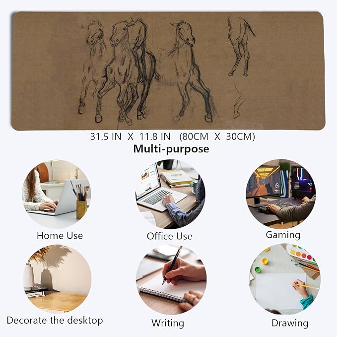 Vintage Western Mouse Pad,Retro Horse Desk Mat for Laptop,XL Large Vintage Mid Century Grey Abstract Art Mouse Pad for Home Decor Office Dorm, Horse Decor for Desktop 31.5x11.8 Inch