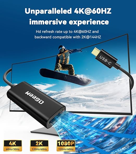 QGeeM USB C to HDMI Adapter 4K@60Hz,Type-C Thunderbolt 3/4 to HDMI Adapter Converter,Compatible for MacBook Pro,iPhone17 Max Plus,iPad Air,XPS,Galaxy S24Ultra,iMac Mini Etc.