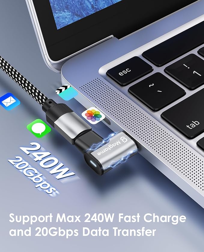 Magtame Magnetic 90 Degree USB-C Male to USB-C Female Adapter, 240W Right Angle 40Gbps Data Transfer 4K Video Output Compatible with ROG Ally, Steam Deck, Switch, iPhone 15/15 Pro Max Black