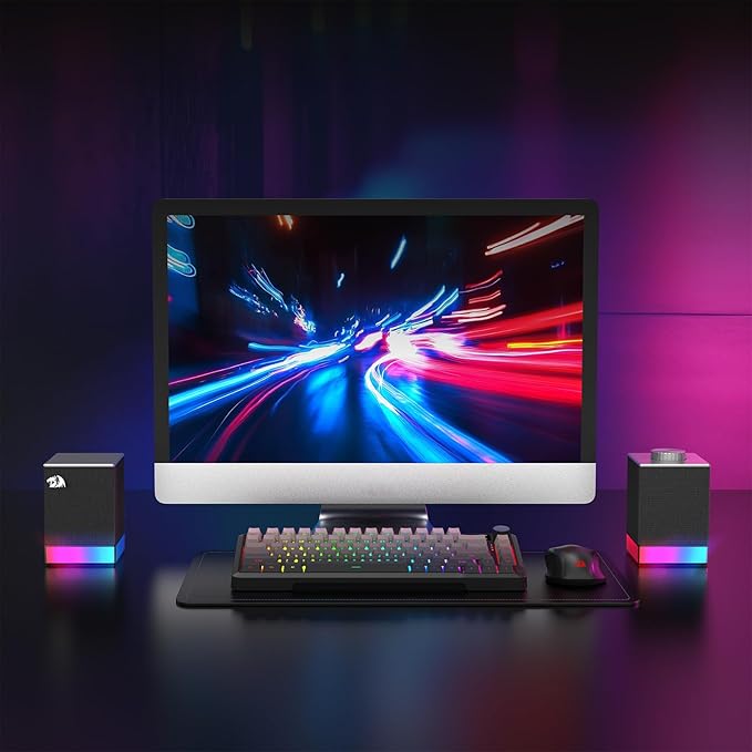 Redragon GS517 RGB Computer Speaker - 2.0 Stereo Sound System with BT & USB Dual Connectivity, 8 RGB Lighting Effects, Touch Controls & Volume Knob - Perfect for Gaming & Multimedia