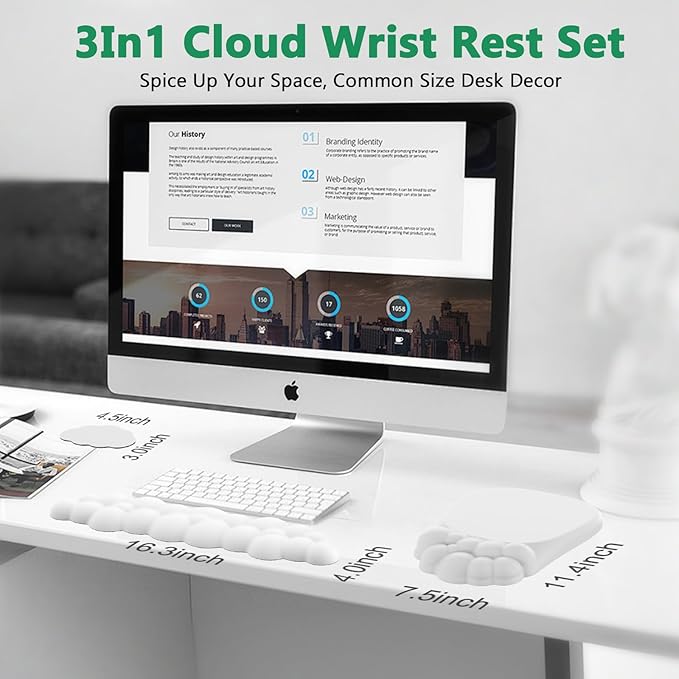 AKIT Bubble Massage Ergonomic Mouse Pad with Wrist Rest for Computer Keyboard, Cloud Wrist Rest Keyboard Pad and Cute Mouse Pad with Wrist Support Soft White Mousepad Gaming Mouse Pads for Desk Office
