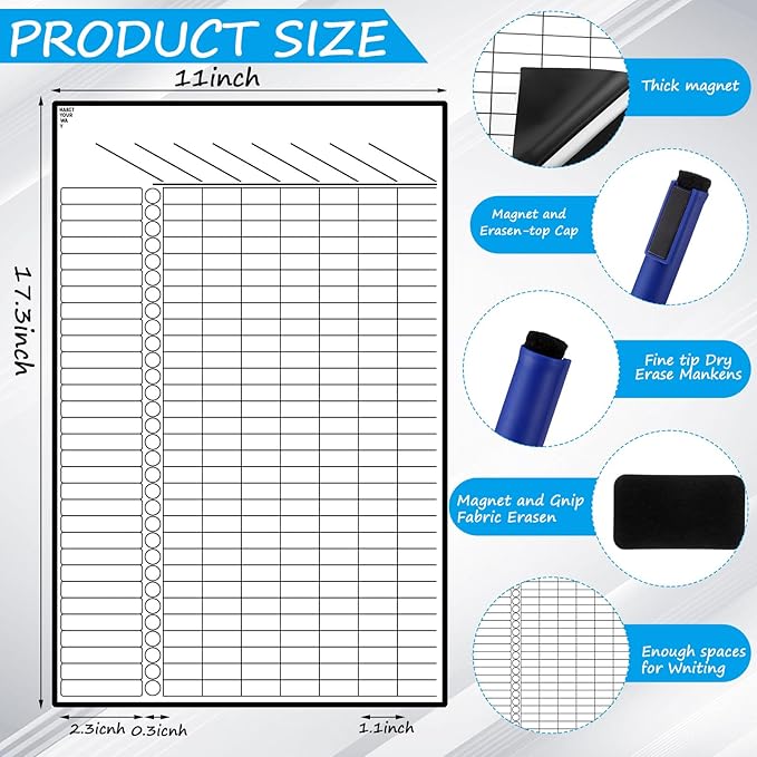 Multi-Use Magnetic to Do List White Board Chore Chart List for Refrigerator 17.3x11'' Goal Task Habit Tracker Monthly Weekly Homework Child Calendar Family Grocery Fridge Dry Erase Board