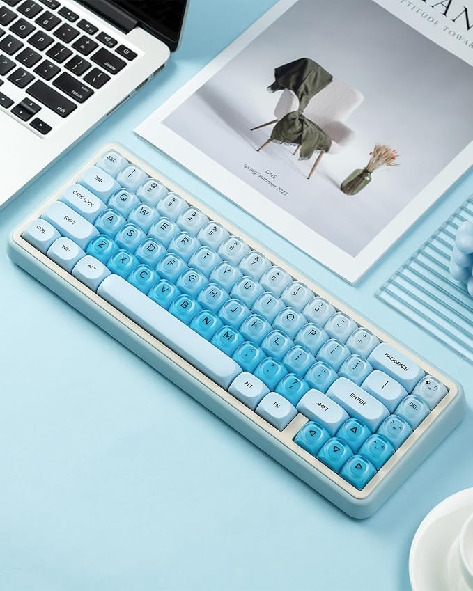 132 Keys PBT Keycaps, Jelly Keycaps Cute Custom Creamy Key caps MOA Profile for 61/68/84/87/98/100 Cherry Gateron MX Mechanical Keyboards, Blue