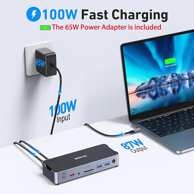 8K USB C Laptop Docking Station Dual Monitor,MOKiN Docking Station 3 Monitors with 2*DisplayPort,HDMI,15 in 1 USB C Dock 100W PD,6*USB Ports,Ethernet,SD&TF,for Dell/HP/MacBook (Include Power Adapter)