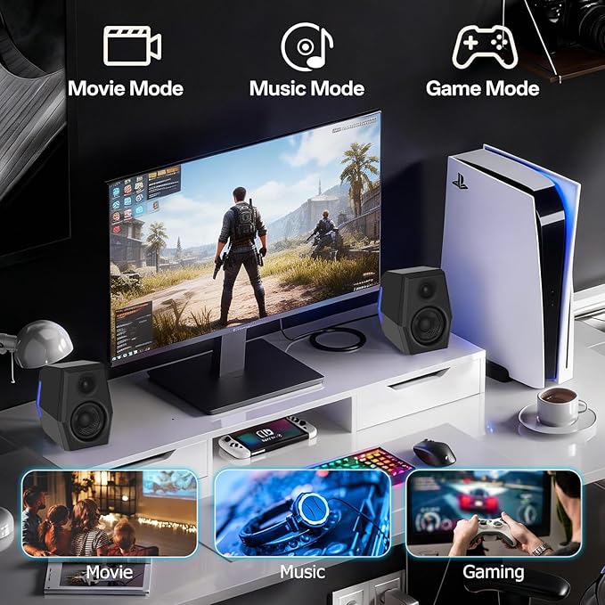 Sanyun SW209 36W Immersive Gaming Speakers with DSP 3 Sound Modes, 24bit USB DAC & Bluetooth 5.2, 2.0 RGB PC Multimedia Speakers for Desktop Monitor Laptop (Game/Movie/Music, Black)
