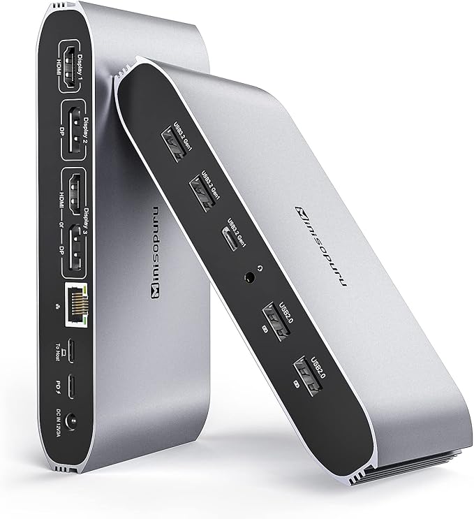 Minisopuru Displaylink Triple Display Docking Station for MacBook M1/M2/M3/M4/Windows,DisplayLink Docking Station with 2 HDMI & 2 DisplayPort,100W Charge, USB-C Data, Ethernet, Audio, 4 USBA Ports