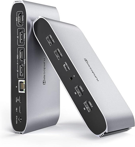 Minisopuru Displaylink Triple Display Docking Station for MacBook M1/M2/M3/M4/Windows,DisplayLink Docking Station with 2 HDMI & 2 DisplayPort,100W Charge, USB-C Data, Ethernet, Audio, 4 USBA Ports