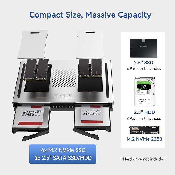 LincStation N2 6-Bay NAS Storage - Intel N100 4-Core Processor, 10GbE, 16GB LPDDR5 RAM, 128G eMMC, 2x2.5 SATA HDD + 4xM.2 NVMe Slots, 2-Year Warranty, 4K HDMI | Network Attached Storage (Diskless)