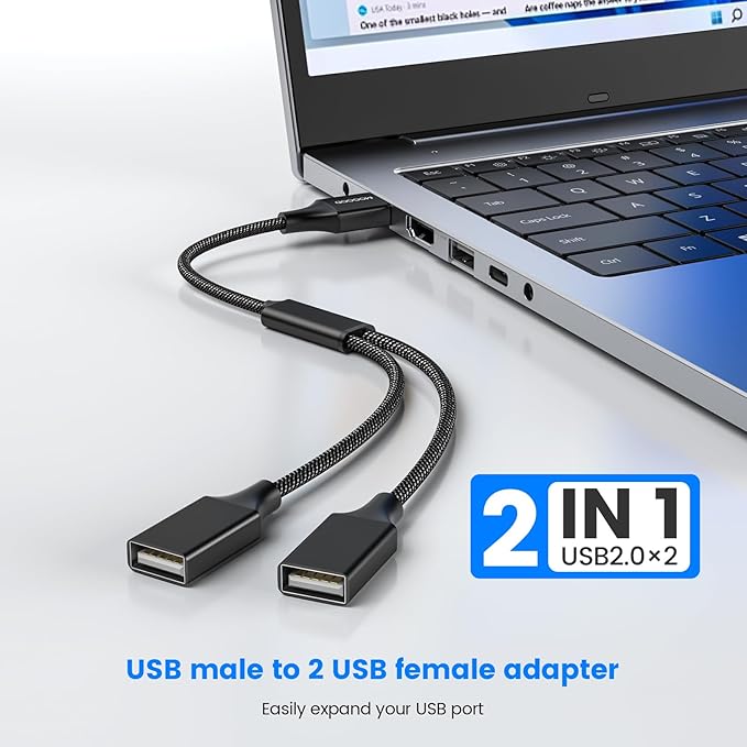 MOGOOD USB Splitter Cable USB y Splitter Adapter Dual USB 2.0 Power Cord Extension for Charging/Data Transfer/Laptop/Mac/Car