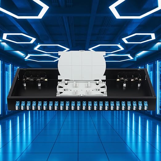 LC-SM 24 Duplex 48 Port Rack Mount Enclosure Box with Splice Tray Singlemode LC-UPC Kit (Includes 1.2 Meter Pigtail and 24PC Coupler)
