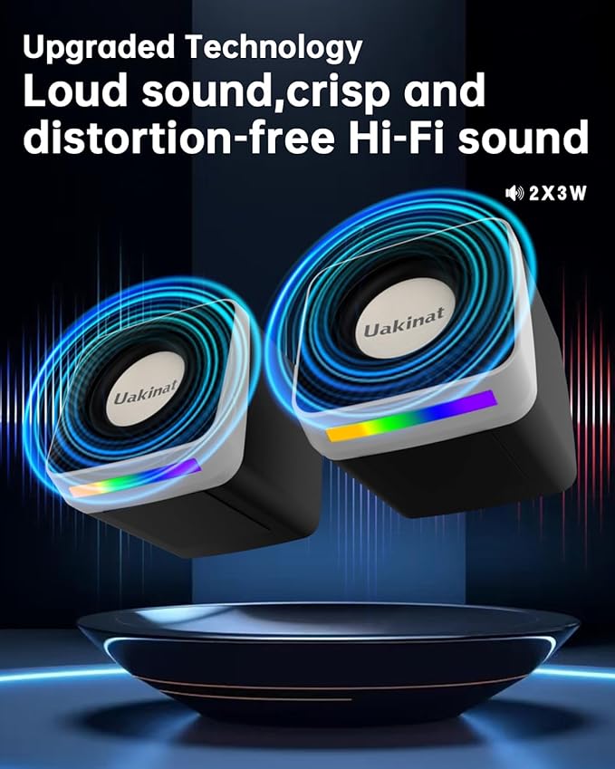 PC Speakers 2"–6W Carbon Fiber Computer Speaker for Desktop or Laptop PC,USB C/USB-Powered,Crystal Clear Sound,Rich Bass,Loud Volume,Direct Control,Plug-N-Play,Black-Silver
