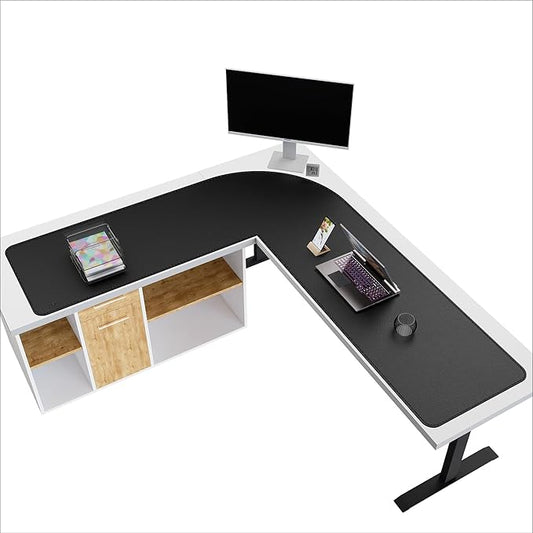 Mydours 57" x 57" x 20" L Shaped Desk Pad (Black), Extra Large Dual-Sided PU Leather Corner Desk Mat Protector for Home Office Computer Gaming