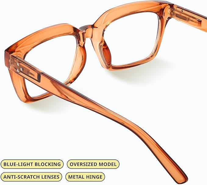 IBOANN Oversized Blue Light Glasses for Woman, Funky Fashion Glasses With Preppy Look, Reduce Screen Fatigue Computer Glasses