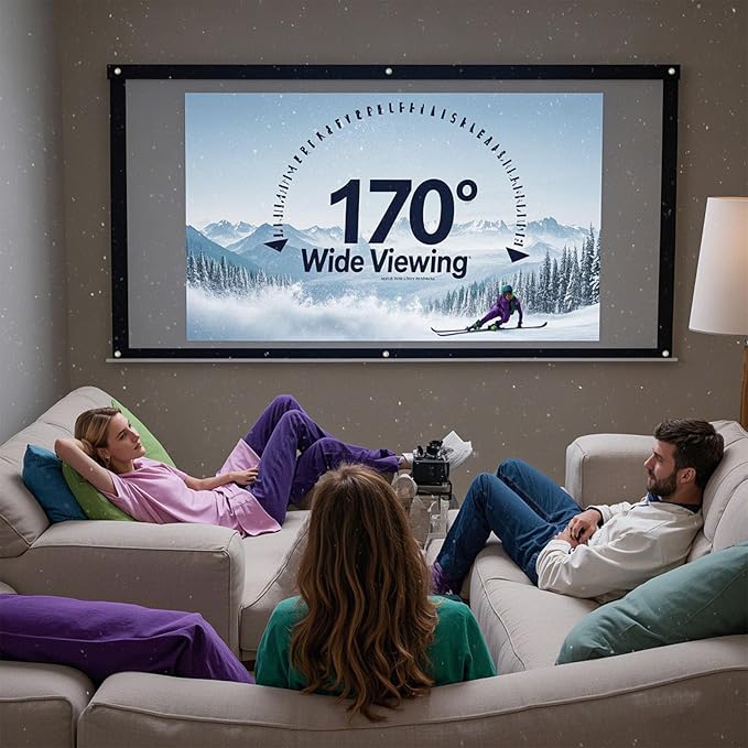 100 Inch Foldable Projector Screen for Wall, Hanging Portable Projector Screen Outdoor & Indoor - Thickened Anti-Crease White Screen with 4 Corner Ropes for Camping, Home Theater, Party