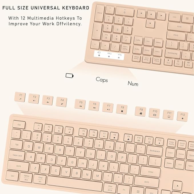 Wireless Keyboard and Mouse, 2.4GHz Cordless Keyboard Mouse Combo, Optical Mouse, Plug and Play USB Receiver, Compatible with Windows, Mac, Laptop, and PC（Milk Tea）