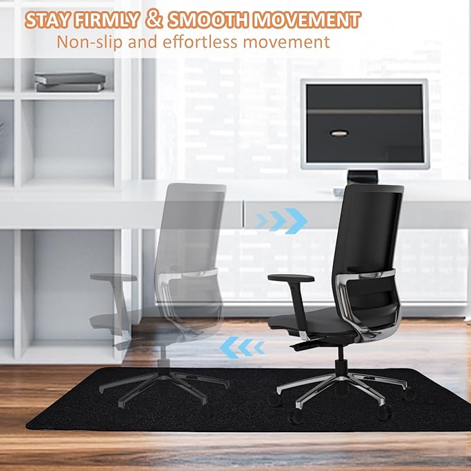 Office Chair Mat for Hardwood Floors 63" x 51", Durable Non-Slip Large Tile Floor Protector, Anti-Scratch Thick Heavy-Duty Recyclable Gliding Desk Mats for Computer Rolling Chairs, Slate Black