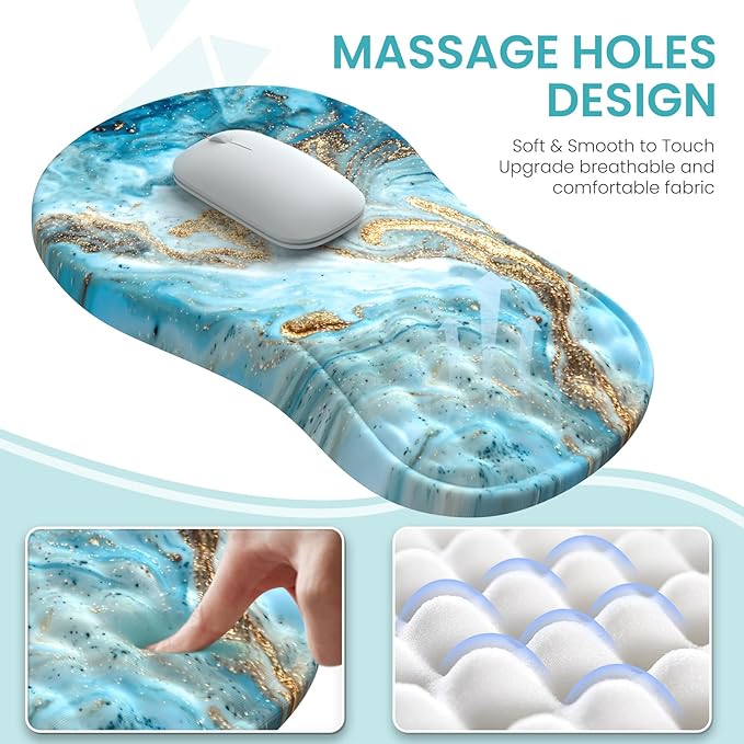 Desk Mat for Keyboard and Mouse, Large Mouse Pad with Wrist Rest and Keyboard Pad, 4PCS Carpal Tunnel Keyboard Wrist Support, Computer Mousepad for Laptop, Teal Blue Turquoise Marble