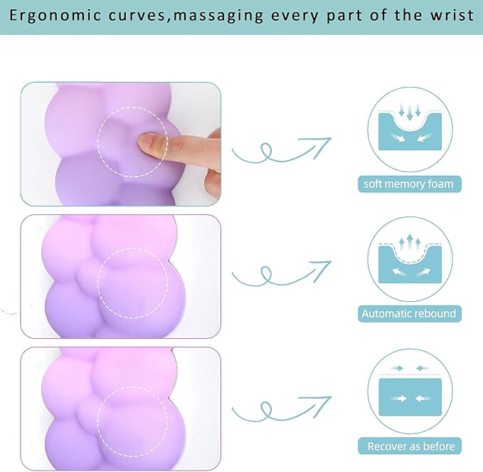 OUEST Cloud Wrist Rest Keyboard and Mouse Pad with Cute Ergonomic Memory Foam Non-Slip PU Base for Computer Mac Laptop Office Gaming-Cyan/Purple/Pink